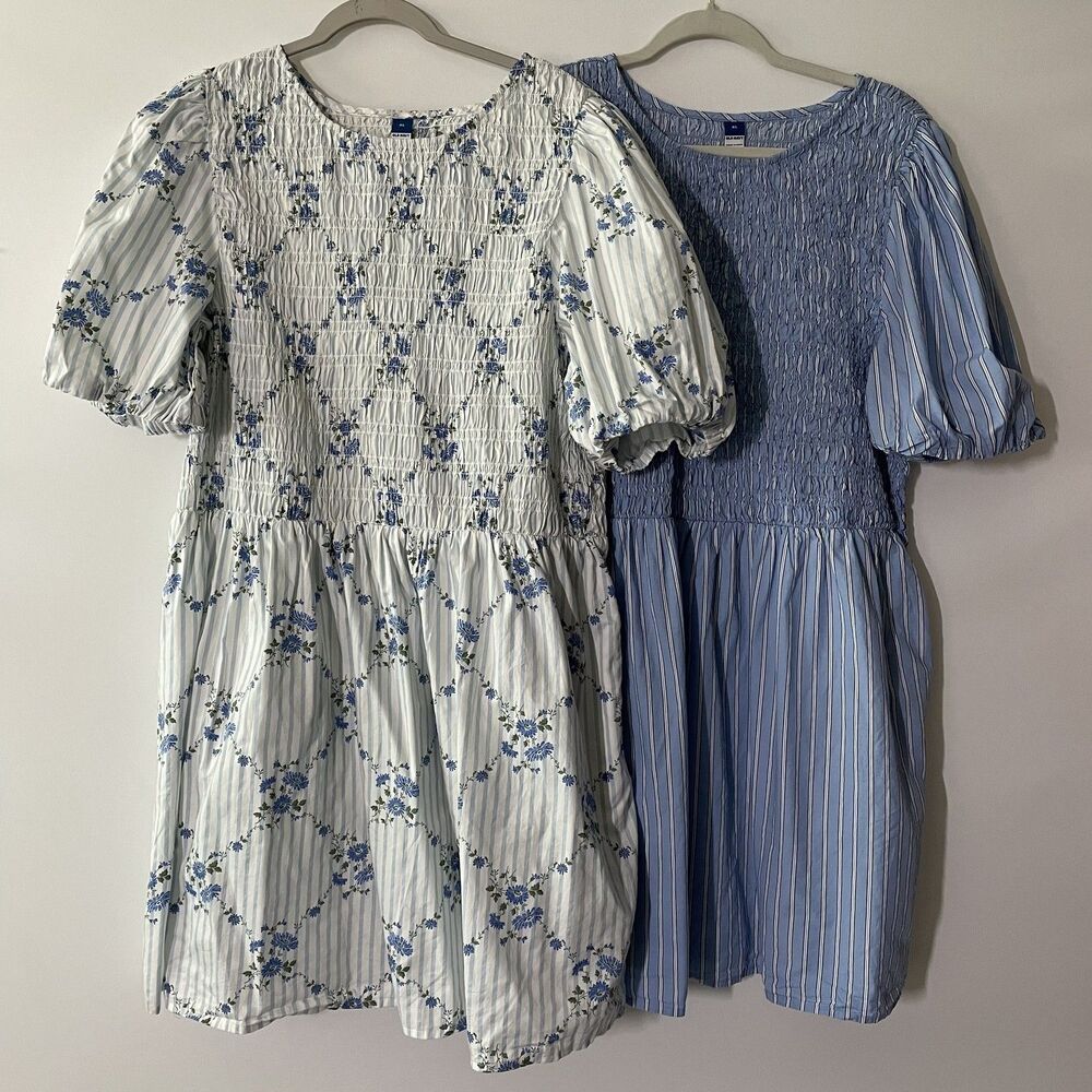 Old Navy Blue Floral & Light Blue Striped Mini Dress Duo